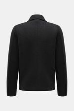 Rückansicht der 04651/ A trip in a bag Wolljacke 'Boiled Blouson' schwarz aus Bouclé-Strick, gewalkt, Slim Fit, Umlegekragen, Raw-Edge-Finish.