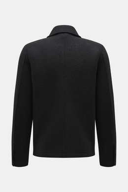 Rückansicht der 04651/ A trip in a bag Wolljacke 'Boiled Blouson' schwarz aus Bouclé-Strick, gewalkt, Slim Fit, Umlegekragen, Raw-Edge-Finish.