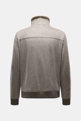 Alt tag (125 characters): Rear view of Eddy Monetti Cashmere blouson 'Rius' grey melange with ribbed cuffs and stand-up collar with fur trim.

Description:
<p>High-quality blouson by EDDY MONETTI: The model 'Rius' impresses with a comfortable fit made of 