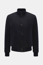 Eddy Monetti Cashmere down blouson 'Teos' beige shown from front, regular fit with six-button placket, rib-knit stand-up collar, hip pockets with leather piping, ribbed cuffs, smooth quilted lining, two inner pockets, lightweight down filling, and soft ca
