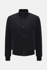 Eddy Monetti Cashmere down blouson 'Teos' beige shown from front, regular fit with six-button placket, rib-knit stand-up collar, hip pockets with leather piping, ribbed cuffs, smooth quilted lining, two inner pockets, lightweight down filling, and soft ca