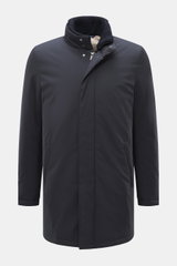 Vorderansicht der Eddy Monetti Jacke 'David' navy, hochwertige Microfaser, glatter Griff, wasserabweisend, Slim Fit, Zwei-Wege-Reißverschluss, Windblende mit verdeckten Druckknöpfen, Stehkragen mit abnehmbarem Strickbesatz, im Kragen versteckte Kapuze mit