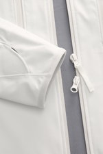 Stone Island Jacke 'Stellina' offwhite, Detailaufnahme von Ärmel und Zwei-Wege-Reißverschluss, hochwertige Microfaser, wind- und wasserabweisend, Regular Fit, hochverschließbarer Kragen, Kapuze, Zipper-Brusttaschen, Fronttaschen mit Druckknöpfen, Ärmelabs