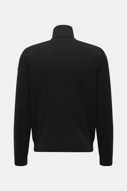 Back view of Moose Knuckles Down Blouson 'Kamet Hybrid' black, slim fit, made of viscose and microfiber, knitted back and sleeves, soft touch, with robust two-way zipper, high closing ribbed collar, typical metal logo on upper arm, slanted hip pockets, li