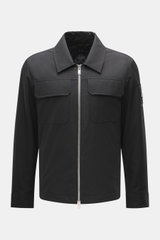 Front view of Moose Knuckles Jacket 'Jacques' black in slim fit, high-quality microfiber with smooth feel, turn-down collar, robust two-way zipper, patch chest pockets with flap, slanted welt pockets, metal logo on upper arm, cuff sleeves with zipper, mes