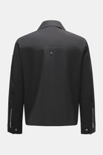 Back view of Moose Knuckles Jacket 'Jacques' black, slim fit with high-quality microfiber, smooth feel, robust two-way zipper, turn-down collar, patch chest pockets with flap, slanted welt pockets, metal logo on upper arm, cuff sleeves with cuff and zippe