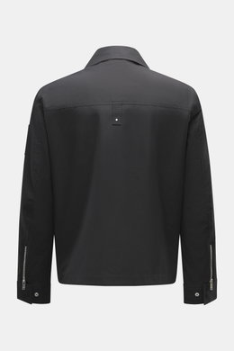 Back view of Moose Knuckles Jacket 'Jacques' black, slim fit with high-quality microfiber, smooth feel, robust two-way zipper, turn-down collar, patch chest pockets with flap, slanted welt pockets, metal logo on upper arm, cuff sleeves with cuff and zippe