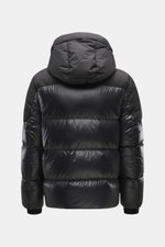 Back view of Moose Knuckles Down jacket 'Briar 3Q' black, Slim Fit with high-quality microfiber, smooth touch, wind- and water-repellent, warm down filling, two-way zipper, hood with drawstring, patch front pockets with flap, metal logo on upper arm, comf