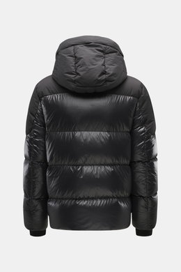 Back view of Moose Knuckles Down jacket 'Briar 3Q' black, Slim Fit with high-quality microfiber, smooth touch, wind- and water-repellent, warm down filling, two-way zipper, hood with drawstring, patch front pockets with flap, metal logo on upper arm, comf