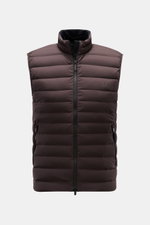 UBR Daunenweste 'Supersonic' graubraun, elastische Microfaser, wasserabweisend, Slim Fit, hochschließender Kragen, Frontansicht mit Zwei-Wege-Reißverschluss