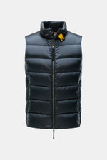 Parajumpers Daunenweste 'Jeordie' petrol in Frontansicht, leicht, Slim Fit, windabweisend, Microfaser, Stehkragen mit Druckknopf, zwei Innentaschen.