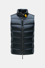 Parajumpers Daunenweste 'Jeordie' petrol in Frontansicht, leicht, Slim Fit, windabweisend, Microfaser, Stehkragen mit Druckknopf, zwei Innentaschen.