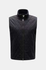 Vorderansicht der Agnona Outdoorweste navy mit hochwertiger Microfaser, weichem Griff, leichter Wattierung, Slim Fit, Rautensteppung, Stehkragen, Reißverschluss, Taschen und Metall-Logo.