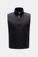 Vorderansicht der Agnona Outdoorweste navy mit hochwertiger Microfaser, weichem Griff, leichter Wattierung, Slim Fit, Rautensteppung, Stehkragen, Reißverschluss, Taschen und Metall-Logo.