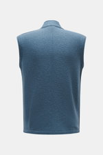 Rückansicht der Slim Fit 04651/ A trip in a bag Woll-Weste 'Boiled' graublau aus Bouclé-Strick, gewalkt, mit weichem Griff, Stehkragen, Raw-Edge-Finish.