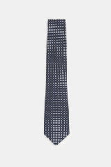 Borrelli Silk tie navy/off-white/light blue patterned