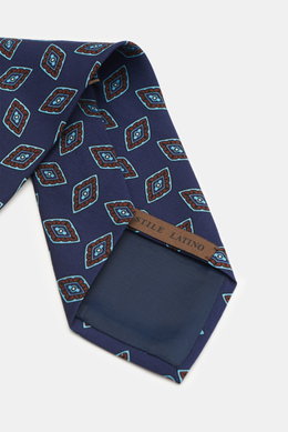 Stile Latino Tie dark blue/light blue/red-brown patterned