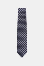 Bigi Silk tie 'Nilo' navy/light blue/white patterned, front view, pure silk, subtle sheen, classic diamond pattern, lining identical to outer fabric, made in Italy, width 8 cm.