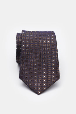 Borrelli Silk tie dark brown/navy/silver-grey patterned