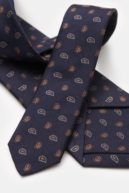 Borrelli Seidenkrawatte navy/braun/hellgrau gemustert