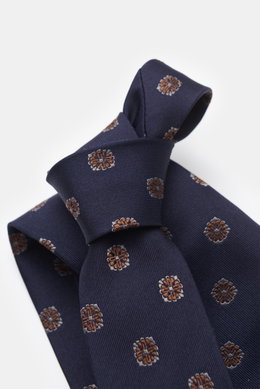 Borrelli Seidenkrawatte navy/hellbraun/grau gemustert