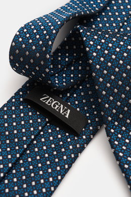 Zegna Silk tie black/blue/off-white patterned