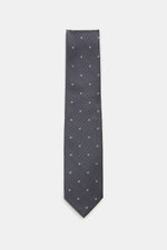Top view of Tom Ford Seidenkrawatte dunkelgrau/grau gepunktet, pure silk with subtle shine, dotted design.