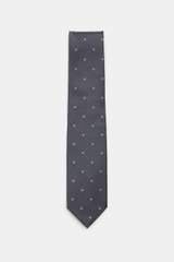 Top view of Tom Ford Seidenkrawatte dunkelgrau/grau gepunktet, pure silk with subtle shine, dotted design.