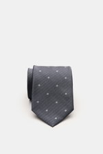 Tom Ford Seidenkrawatte dunkelgrau/grau gepunktet, pure silk, subtle sheen, polka-dotted, front view, 8 cm wide.