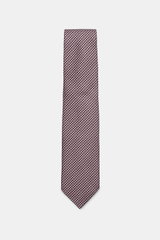 Tom Ford Seidenkrawatte rosé/schwarz/grau gemustert, reine Seide, feines Webmuster, dezenter Glanz, Made in Italy, frontal fotografiert, 8 cm breit.