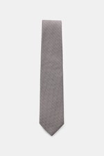 Tom Ford Seidenkrawatte rosé/schwarz gemustert, Hahnentrittmuster, reine Seide mit dezentem Glanz, frontal fotografiert, Breite 8 cm, made in Italy.