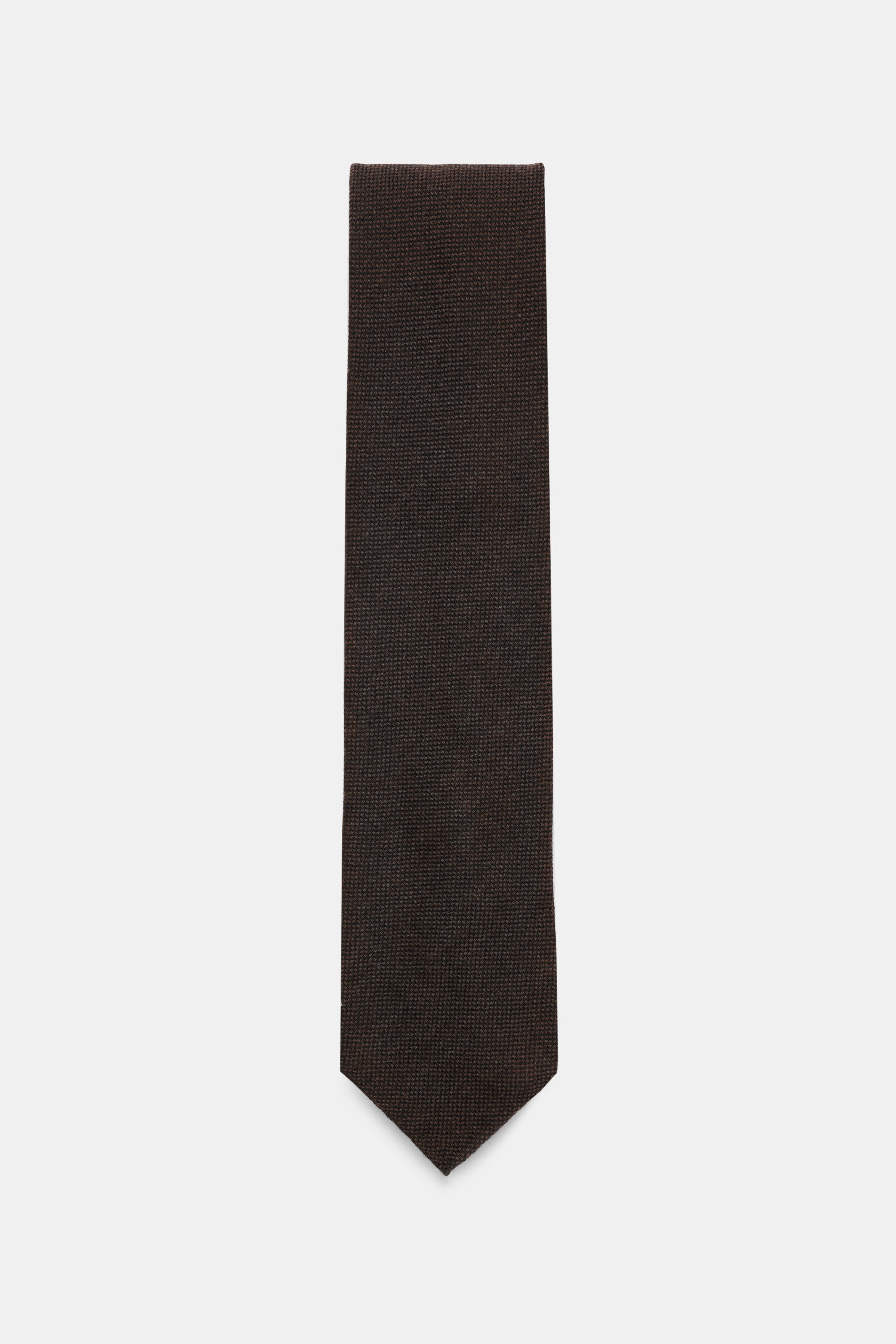 Cesare Attolini Woll-Krawatte 'Sfoderata' dunkelbraun, frontale Ansicht, reine Schurwolle, feine Webstruktur, weicher Griff, leichte Qualität, Made in Italy, Breite 8,5 cm.