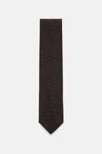 Cesare Attolini Woll-Krawatte 'Sfoderata' dunkelbraun, frontale Ansicht, reine Schurwolle, feine Webstruktur, weicher Griff, leichte Qualität, Made in Italy, Breite 8,5 cm.