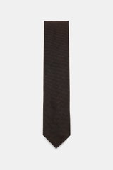 Cesare Attolini Woll-Krawatte 'Sfoderata' dunkelbraun, frontale Ansicht, reine Schurwolle, feine Webstruktur, weicher Griff, leichte Qualität, Made in Italy, Breite 8,5 cm.