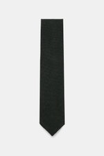 Cesare Attolini Woll-Krawatte 'Sfoderata' dunkelgrün, frontal fotografiert, reine Schurwolle, feine Webstruktur, weicher Griff, leichte Qualität, Made in Italy, Breite 8,5 cm.
