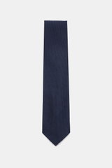 Cesare Attolini Krawatte 'Sfoderata' navy, frontal fotografiert, aus Schurwolle und Seide, feine Webstruktur, weicher Griff, leichte Qualität, Made in Italy, Breite 8,5 cm.