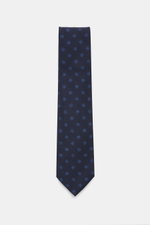 Cesare Attolini Krawatte 'Ventaglio' navy/blau gemustert, reine Wolle, grafisches Muster, Made in Italy, Breite 8,5 cm, frontale Ansicht.