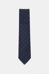 Cesare Attolini Krawatte 'Ventaglio' navy/blau gemustert, reine Wolle, grafisches Muster, Made in Italy, Breite 8,5 cm, frontale Ansicht.