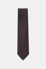 Cesare Attolini Krawatte 'Ventaglio' dunkelbraun/blau gemustert, reine Wolle, grafisches Muster, Made in Italy, Breite 8,5 cm, Frontalansicht.