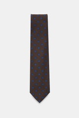 Cesare Attolini Krawatte 'Ventaglio' dunkelbraun/blau gemustert, reine Wolle, grafisches Muster, Made in Italy, Breite 8,5 cm, Frontalansicht.