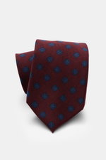 Cesare Attolini Krawatte 'Ventaglio' bordeaux/blau gemustert, reine Wolle, grafisches Muster, Made in Italy, Breite 8,5 cm, frontal fotografiert.