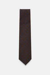 Cesare Attolini Krawatte 'Ventaglio' dunkelbraun/blau gemustert, florales Muster, reine Wolle, Made in Italy, Breite 8,5 cm, frontal fotografiert.