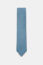Cesare Attolini Seidenkrawatte 'Ventaglio' rauchblau/braun gemustert mit floralem Muster, glattem Griff, dezenter Glanz, reine Seide, Breite 8,5 cm, Made in Italy, von oben fotografiert.