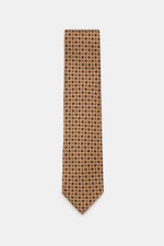 Cesare Attolini Seidenkrawatte 'Ventaglio' hellbraun/dunkelbraun gemustert, frontale Draufsicht, reine Seide, glatter Griff, dezenter Glanz, florales Muster, Made in Italy, Breite 8,5 cm.