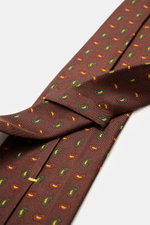 Cesare Attolini Silk tie 'Ventaglio' brown/green/rust brown patterned shown from an angled close-up, pure silk, smooth feel, subtle shine, noble paisley pattern, made in Italy, width 8.5 cm.