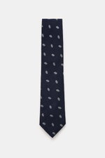 Borrelli Krawatte navy/hellgrau gemustert, grafisches Muster, handgefertigt aus Seide und Schurwolle, dezenter Glanz, tonaler Futterstoff, Made in Italy, Breite 8 cm, Draufsicht.