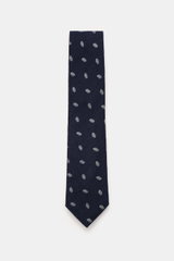 Borrelli Krawatte navy/hellgrau gemustert, grafisches Muster, handgefertigt aus Seide und Schurwolle, dezenter Glanz, tonaler Futterstoff, Made in Italy, Breite 8 cm, Draufsicht.