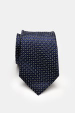 Zegna Krawatte navy/creme/schwarz gemustert, seitlich gerollt mit grafischem Muster, reine Seide, dezenter Glanz, Made in Italy, Breite ca. 8 cm