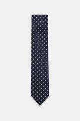 Zegna Silk tie navy/light blue patterned shown from above, pure silk with subtle shine, classic paisley pattern, Made in Italy, width approx. 8 cm.