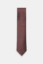 Zegna Seidenkrawatte dunkelrot/hellgrau/schwarz gemustert, grafisch, reine Seide, dezenter Glanz, ca. 8 cm breit, Made in Italy, frontal fotografiert.